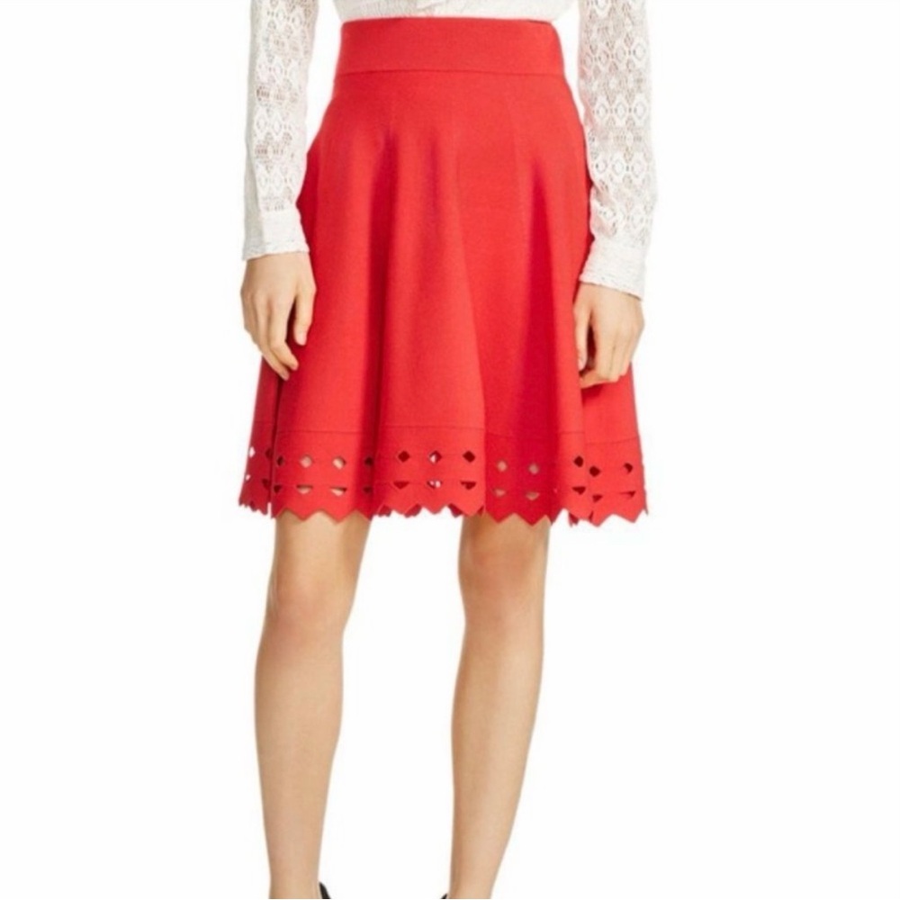 Maje Red Viscose Knit Midi Skirt Size 1, in mint condition